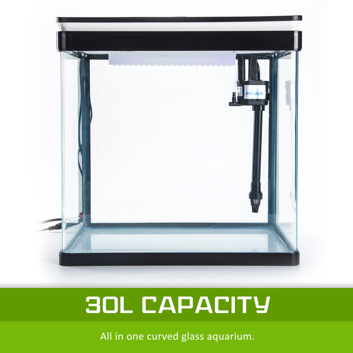 Aquarium Fish Tank 30L Curved Glass RGB LED Filter Pump 38x26x40cm