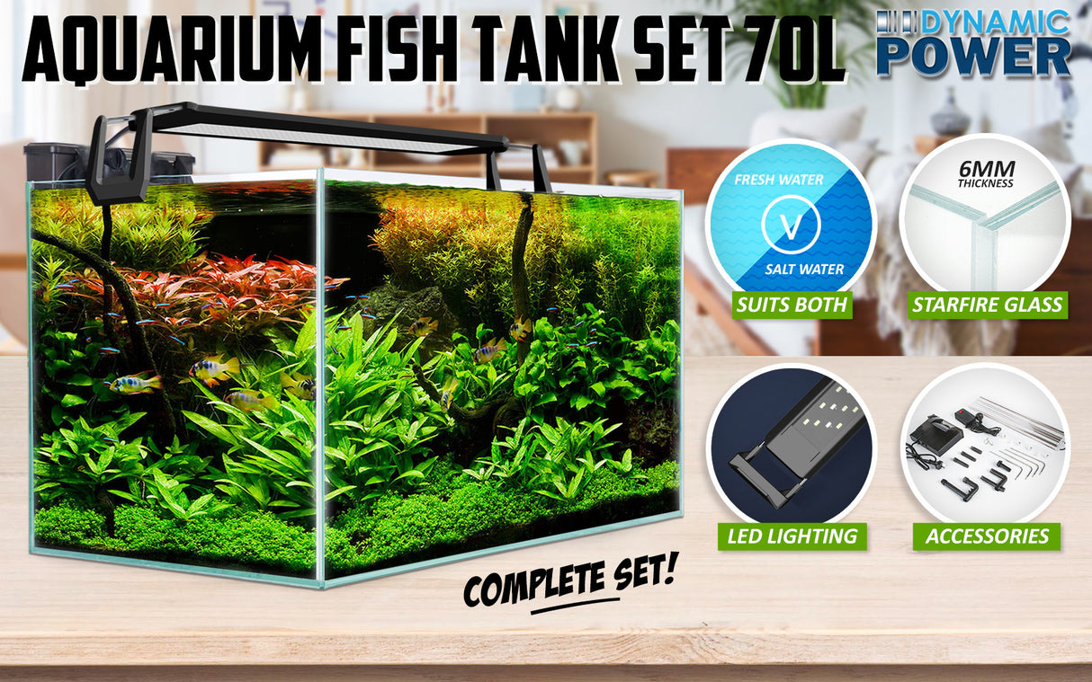 Aquarium Fish Tank 70L Starfire Glass 60x32x35cm Filter Pump LED