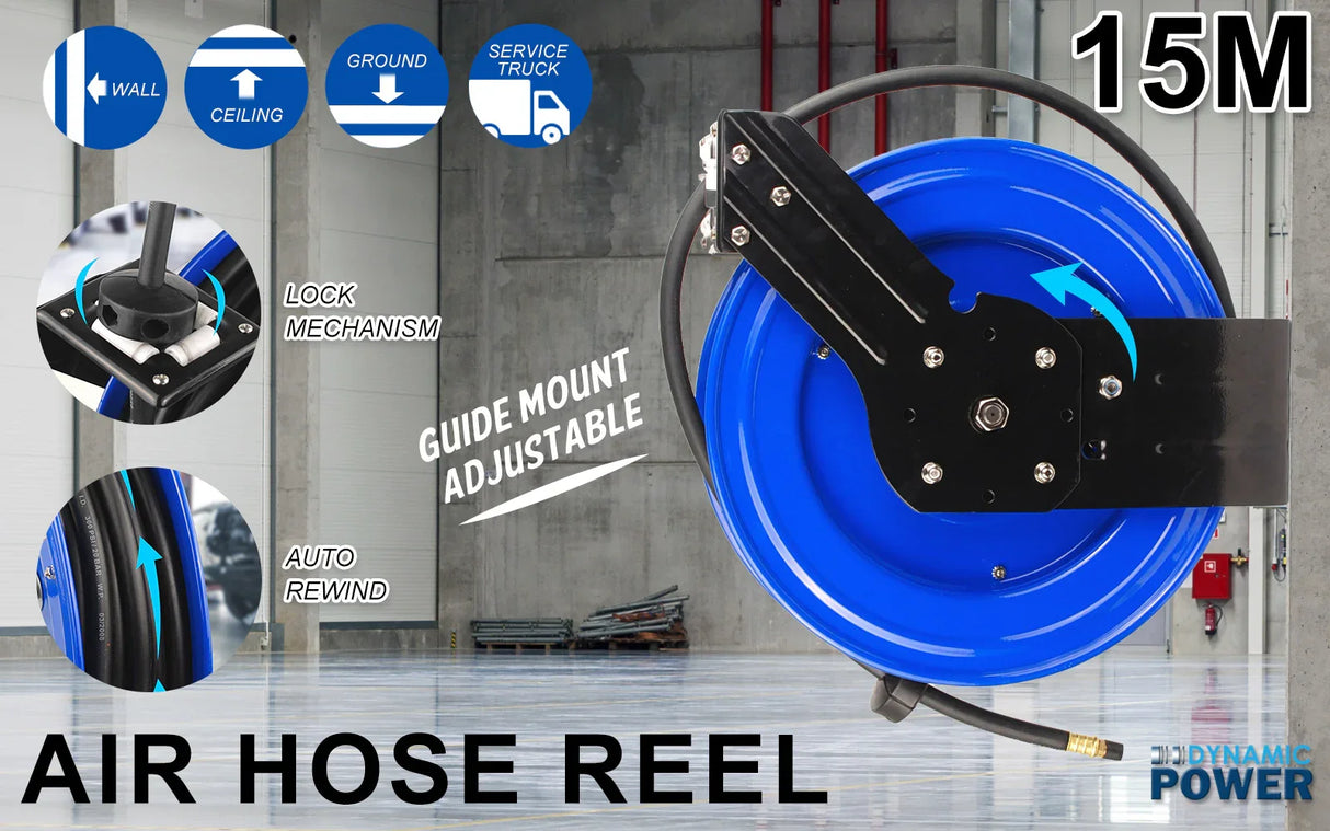 Industrial 15m Retractable Air Hose Reel Automotive Heavy-Duty