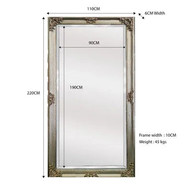 French Provincial Ornate Mirror Champagne X-Large 210cm x 110cm - Deluxe