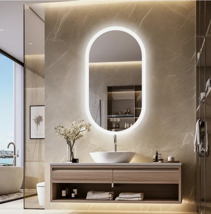 LED Bathroom Mirror Oval 60x120cm Frameless Touchscreen - Interior Ave