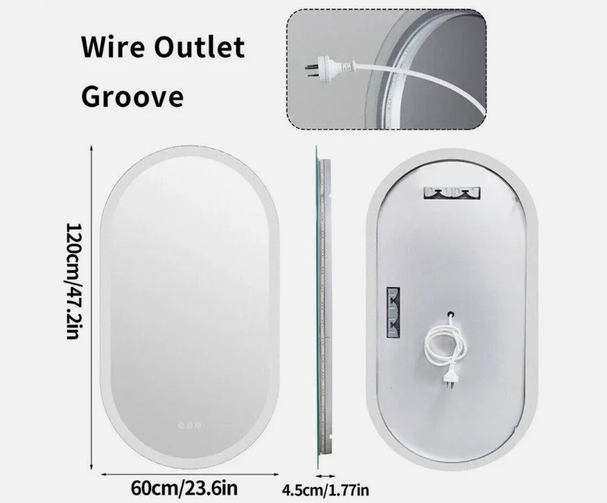LED Bathroom Mirror Oval 60x120cm Frameless Touchscreen - Interior Ave
