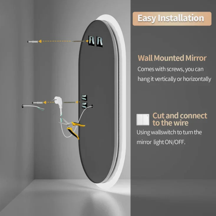 LED Bathroom Mirror Oval 60x120cm Frameless Touchscreen - Interior Ave