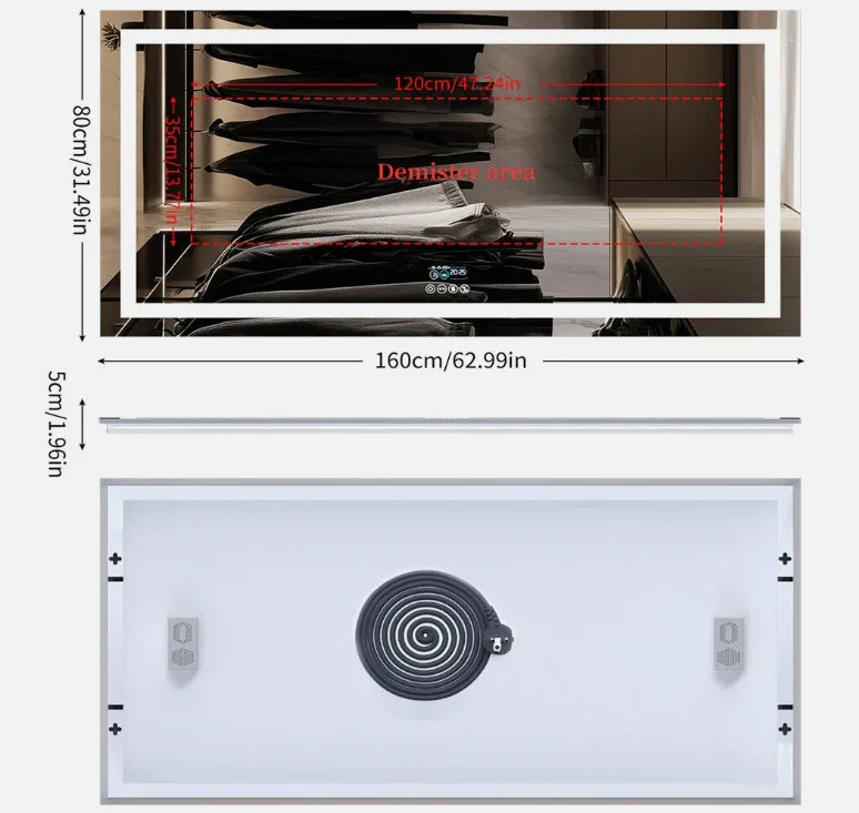 LED Bathroom Mirror 80x160cm Bluetooth Smart Display - Interior Ave