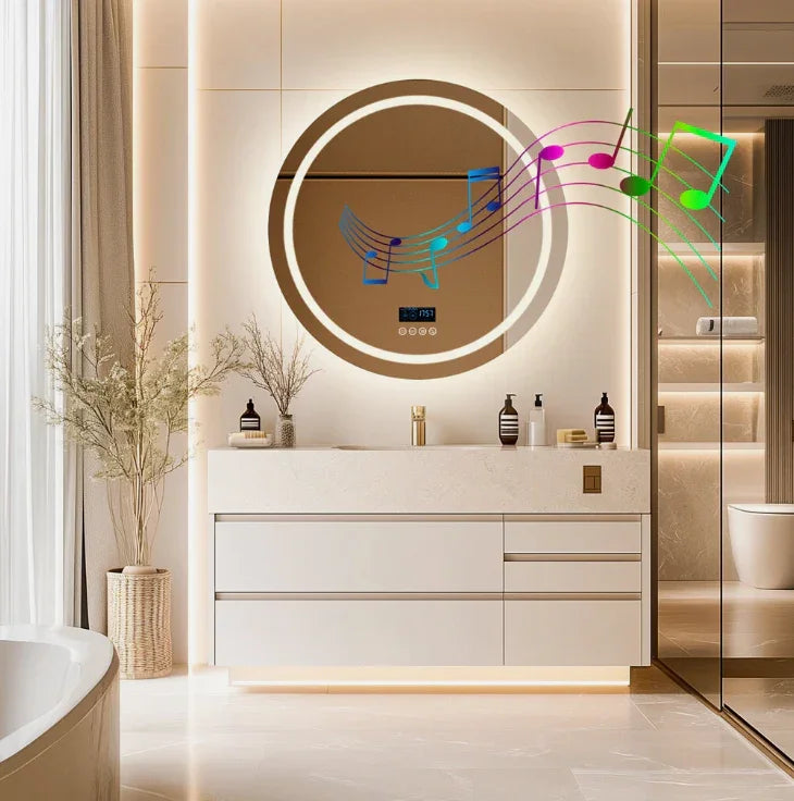 LED Bathroom Mirror Round 80cm Bluetooth Frameless - Interior Ave