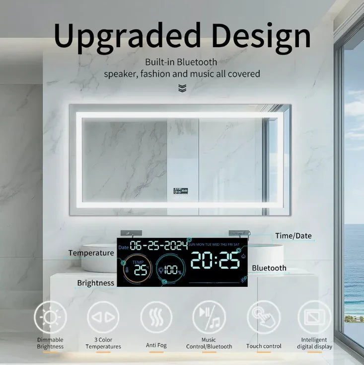 LED Bathroom Mirror 70x90cm Bluetooth Smart Display - Interior Ave