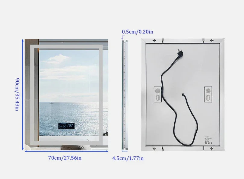 LED Bathroom Mirror 70x90cm Bluetooth Smart Display - Interior Ave