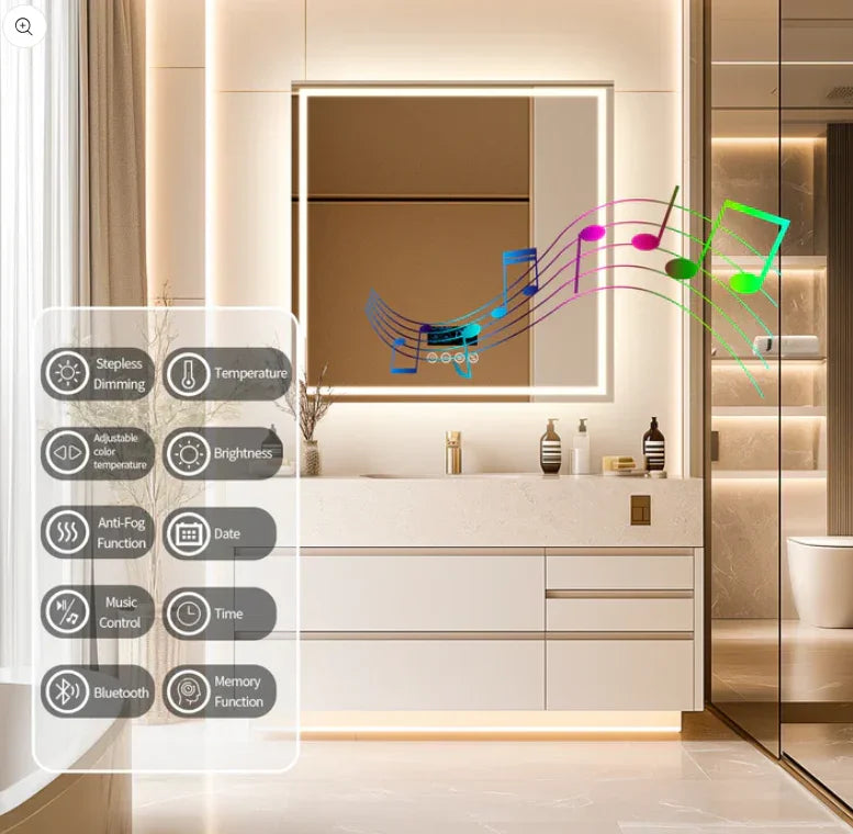 LED Bathroom Mirror Square 80x80cm Bluetooth Smart Display - Interior Ave