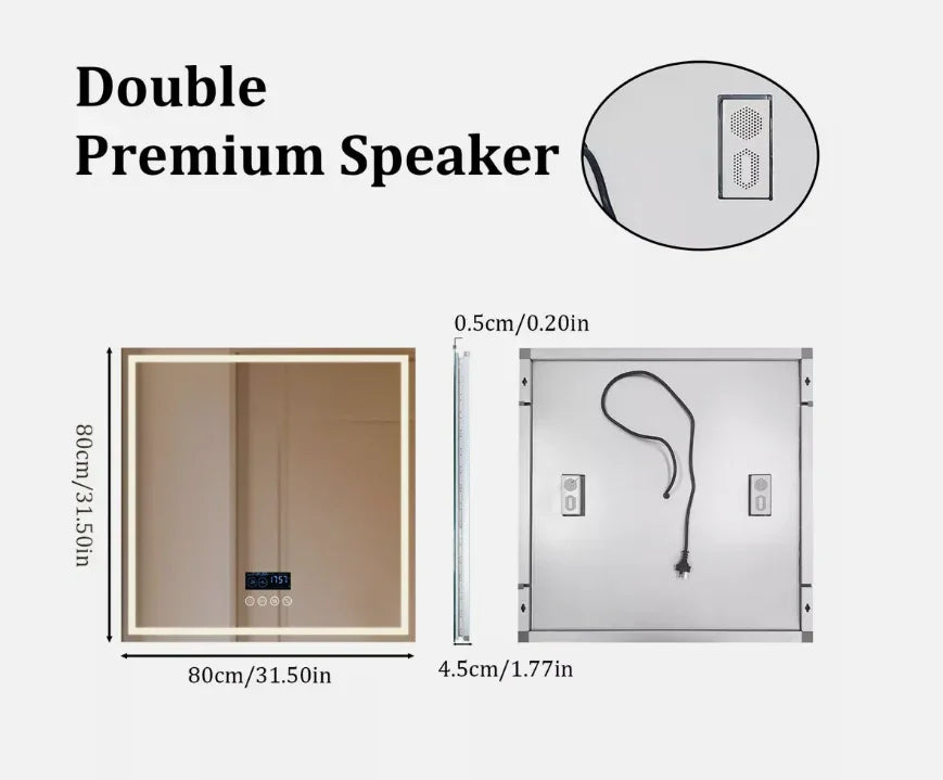 LED Bathroom Mirror Square 80x80cm Bluetooth Smart Display - Interior Ave