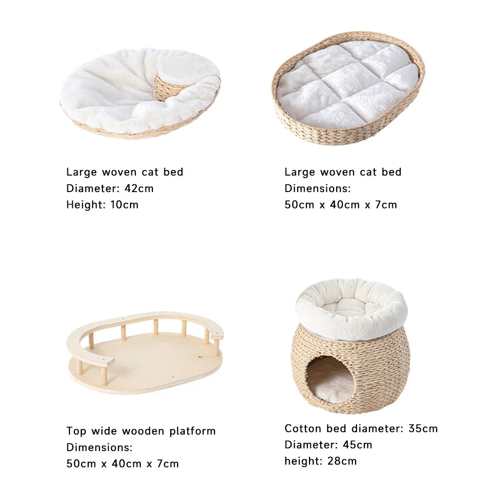 HONEYPOTCAT 141.5cm Cosy Woven Cat Perch - Multi-Level Tower