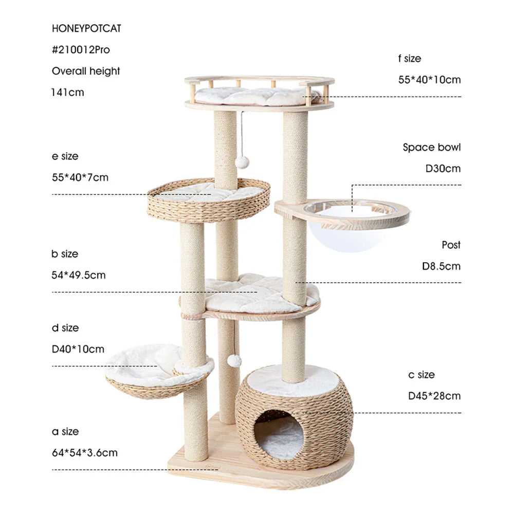 HONEYPOTCAT 141.5cm Cosy Woven Cat Perch - Multi-Level Tower