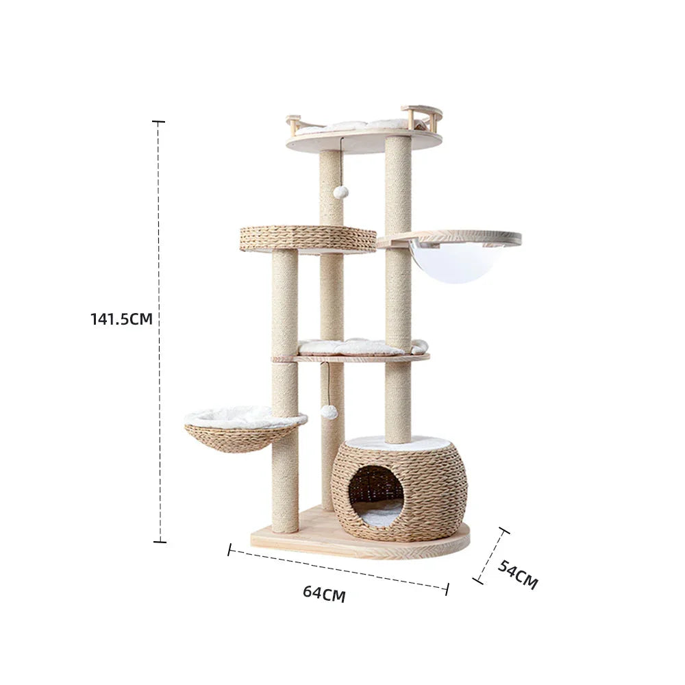 HONEYPOTCAT 141.5cm Cosy Woven Cat Perch - Multi-Level Tower
