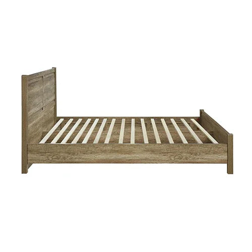 Queen Size Bed Frame Natural Wood like MDF in Oak Colour - Flea Market