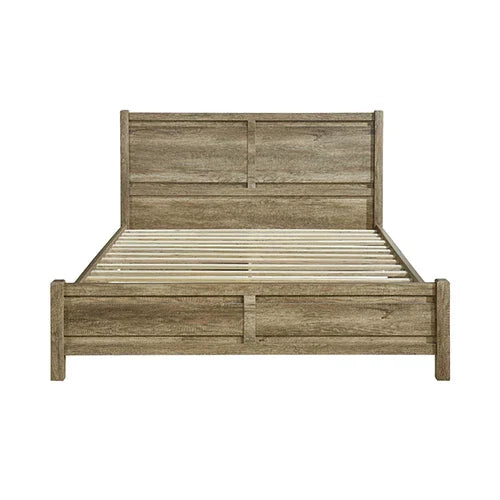 Queen Size Bed Frame Natural Wood like MDF in Oak Colour - Flea Market