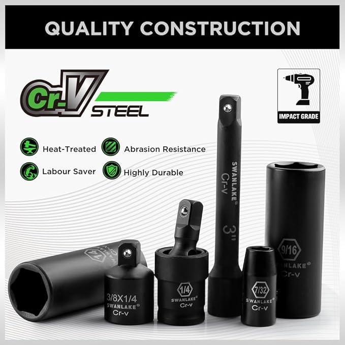 SWANLAKE 56pc 1/4" Drive Impact Socket Set SAE Metric 6-Point