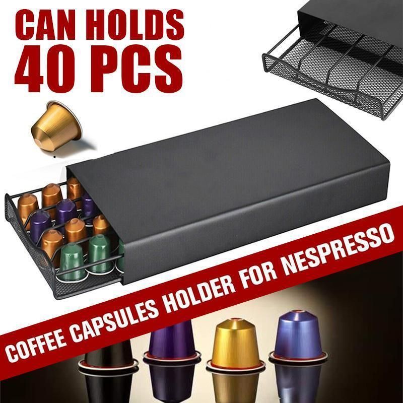 Coffee Pod Holder Drawer Nespresso 40 Capsules Storage Rack Stand Organizer
