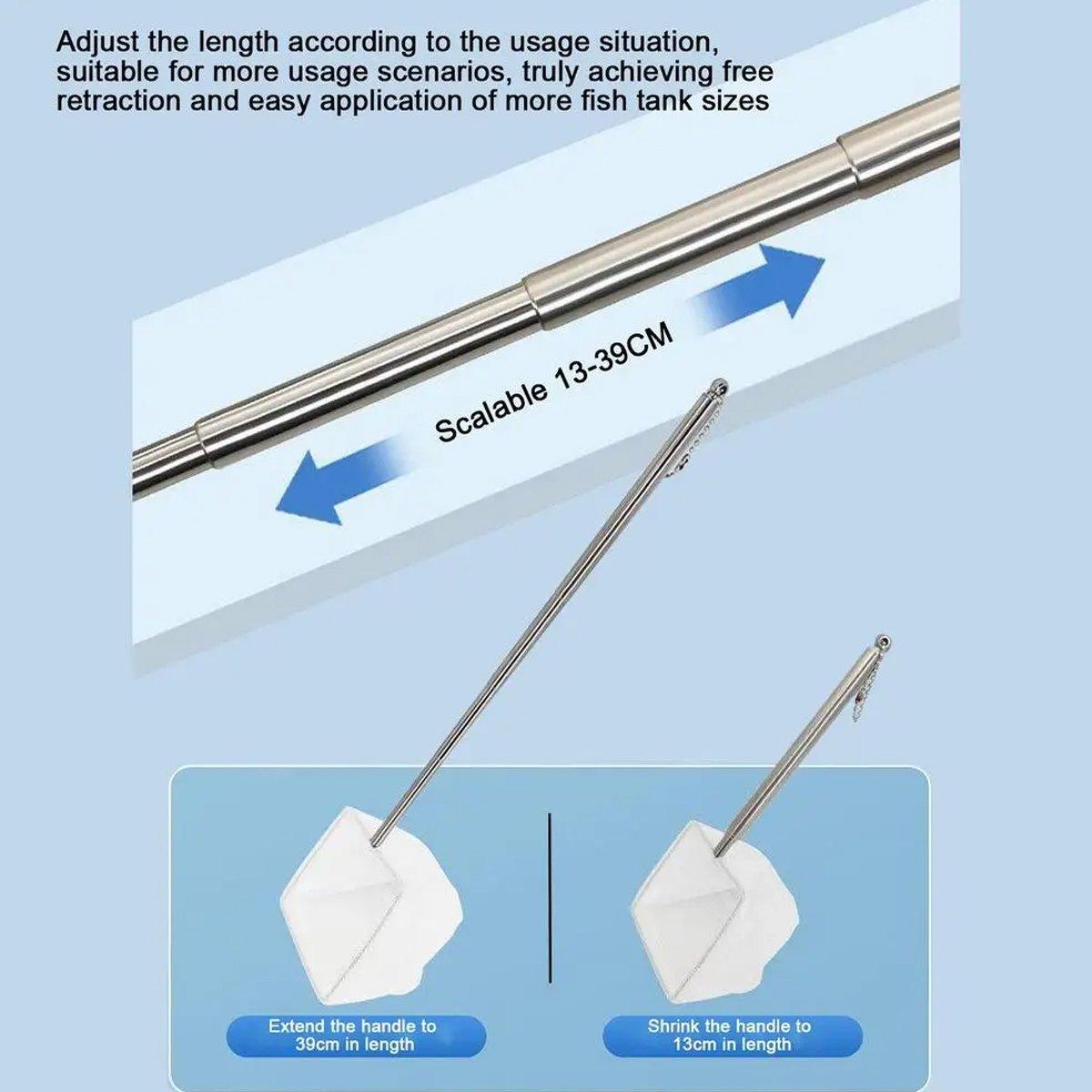 Aquarium Fish Net Retractable 13-39cm Square Small 5x6.5cm Stainless Steel