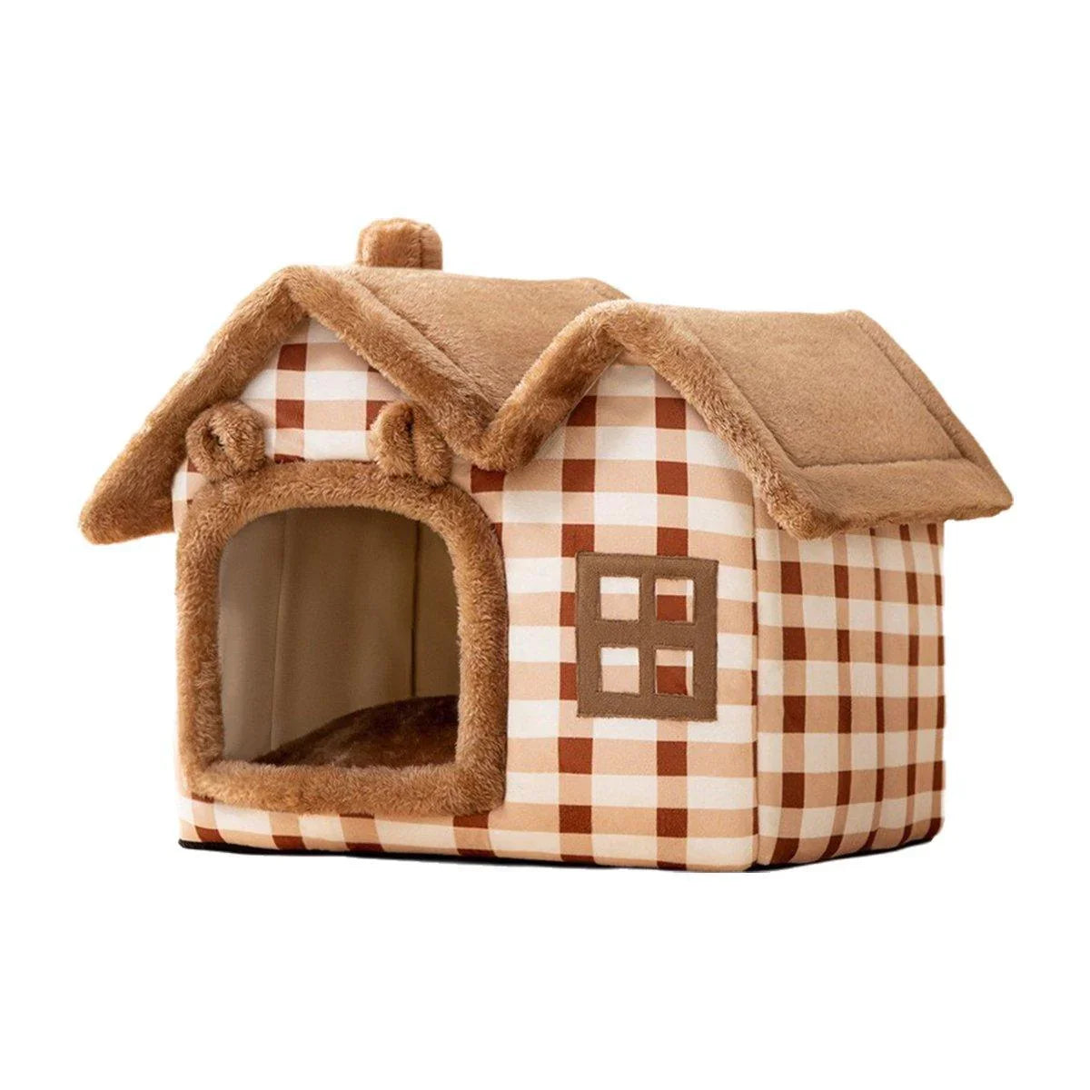 Removable Washable Cat House - Four Seasons Enclosed Pet Bed Brown S
