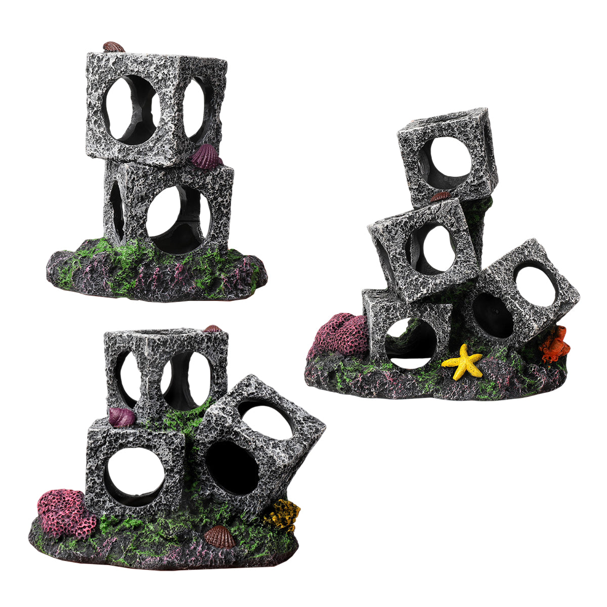 Aquarium Shrimp Shelter 3-Cube Stone Cave Breeding Hiding Decor