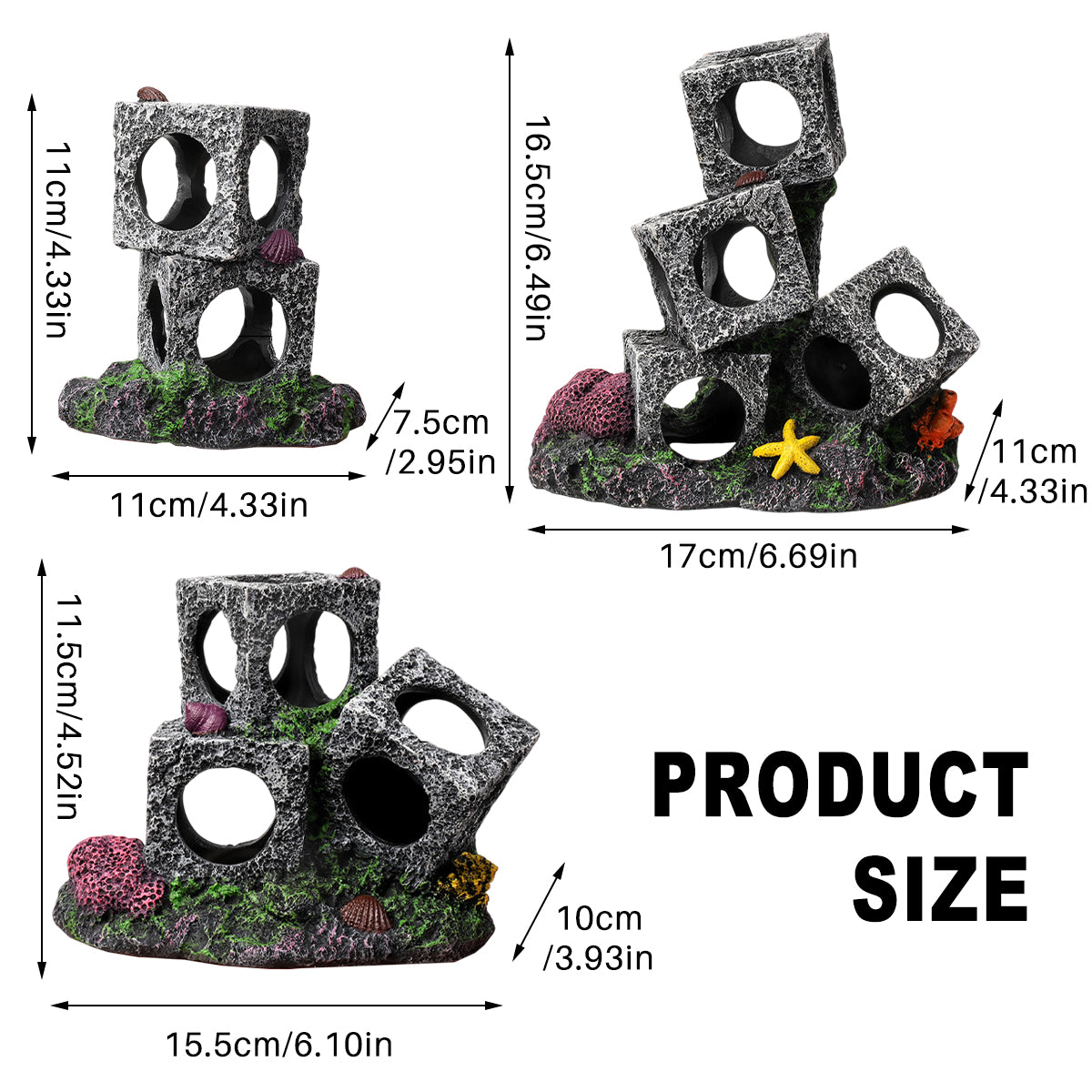 Aquarium Shrimp Shelter 3-Cube Stone Cave Breeding Hiding Decor