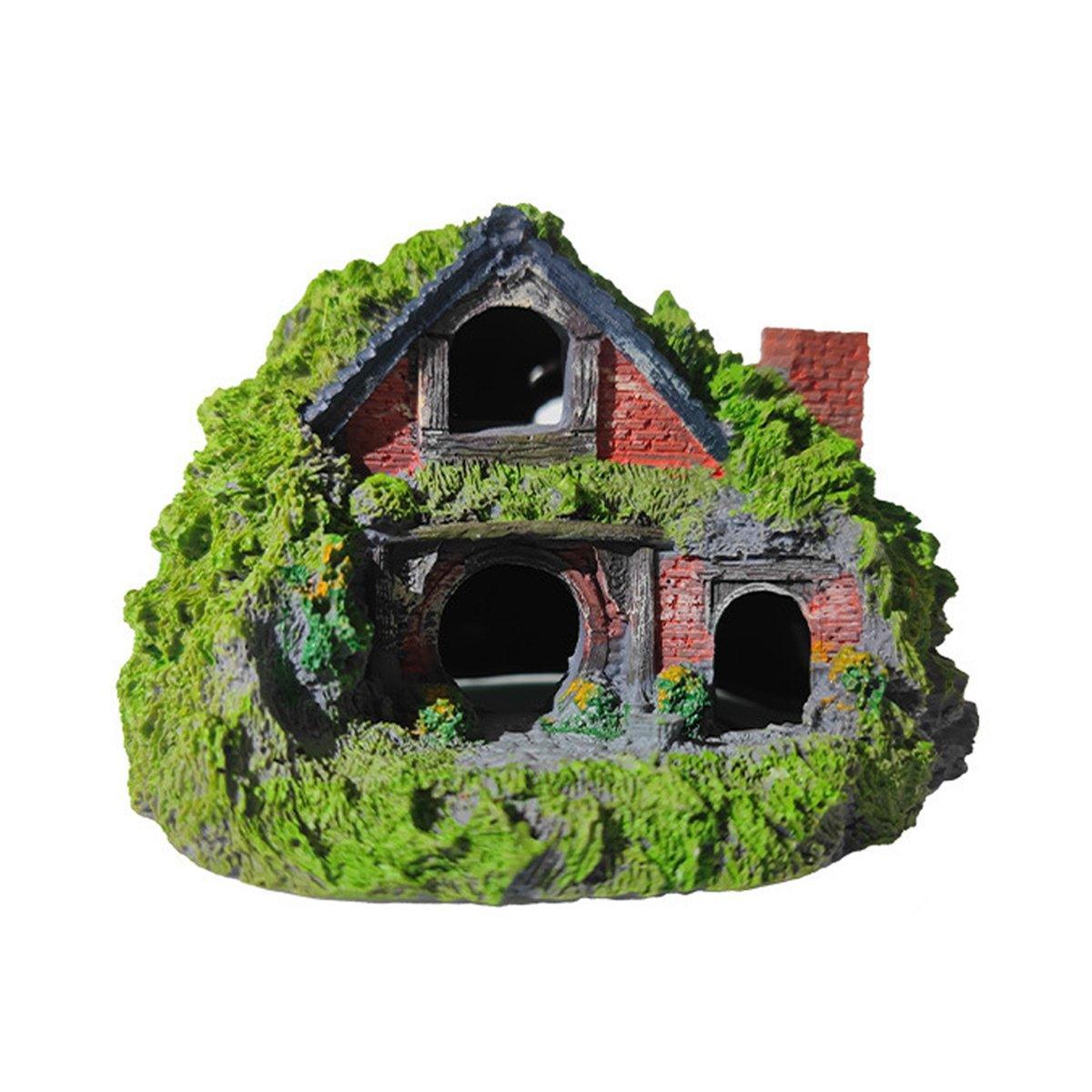 Aquarium Grass House Ornament 16x11x10cm Resin Hideaway Decoration