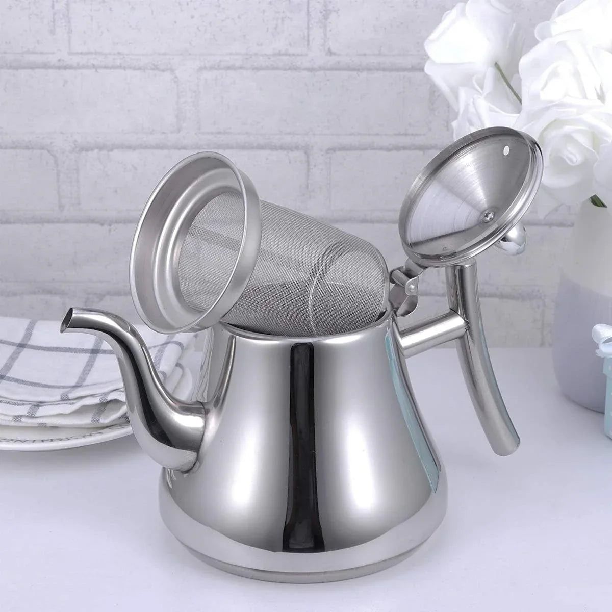 Stainless Steel Teapot with Strainer - Thickened Commercial Grade