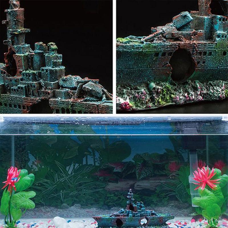 Aquarium Shipwreck Ornament 23cm Resin Sunken Ship Hiding Decor