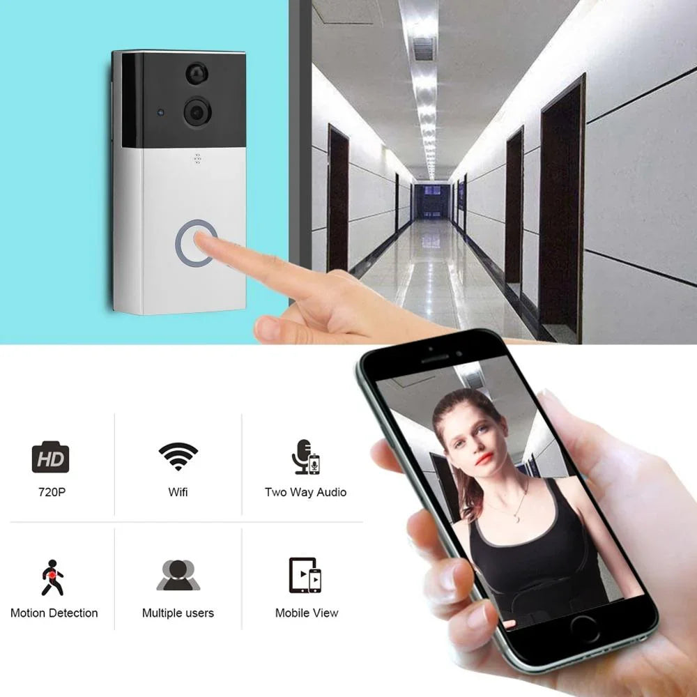 Smart WiFi Video Doorbell Night Vision Motion Detection Black