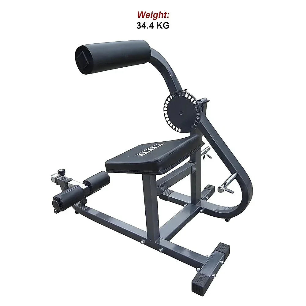 Adjustable sissy squat bench leg exercise machine, black steel frame, 34.4 kg weight