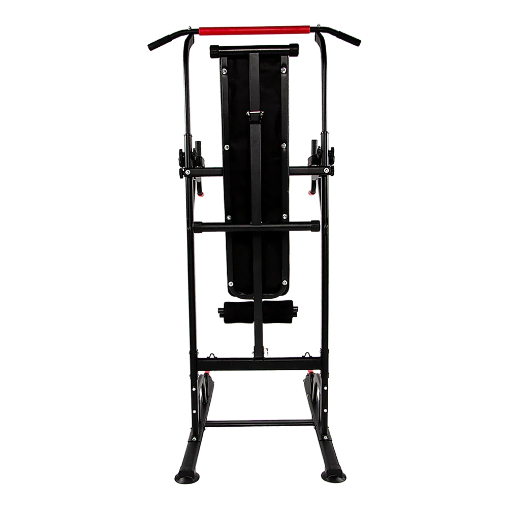 Black and red adjustable power tower pull up dip station for home gym workouts