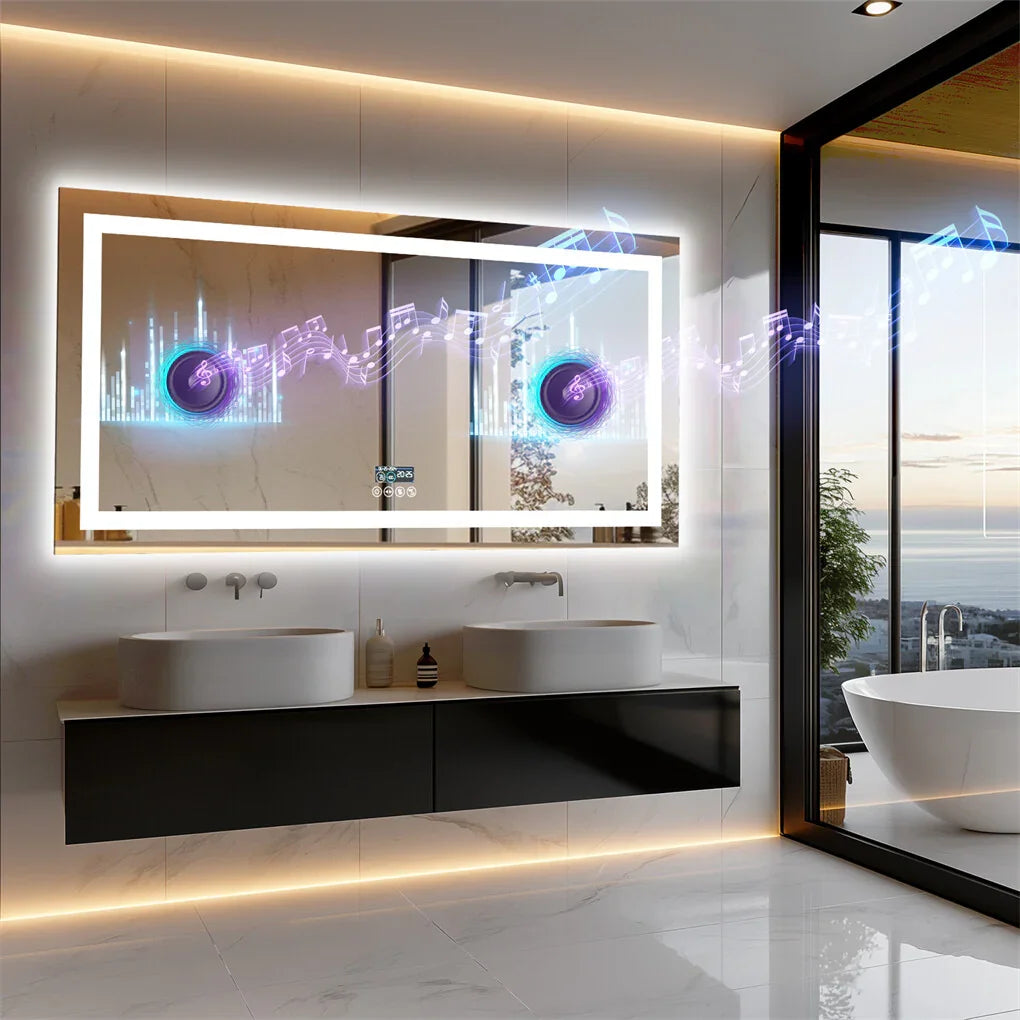 LED Bathroom Mirror 1600x800mm Bluetooth Music Anti-Fog - Fin Jumbo