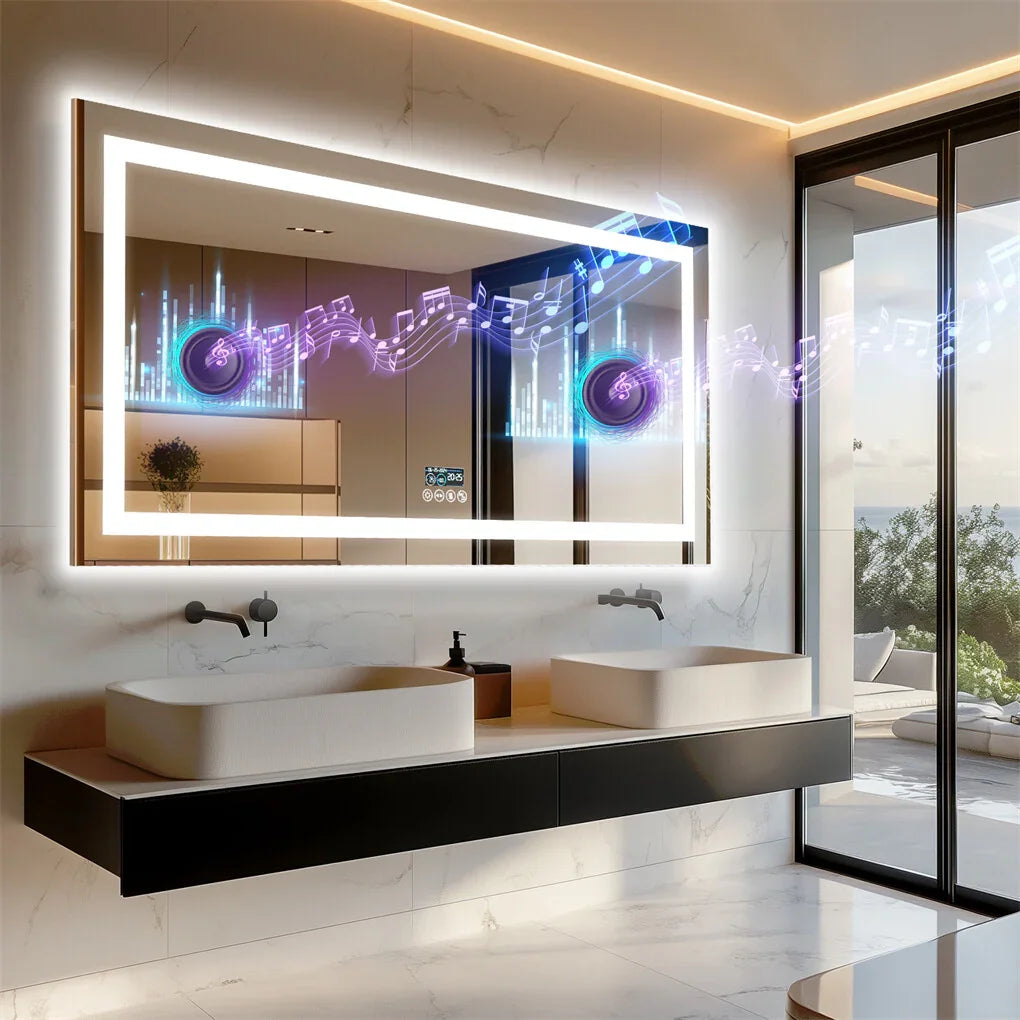 LED Bathroom Mirror 1600x800mm Bluetooth Music Anti-Fog - Fin Jumbo