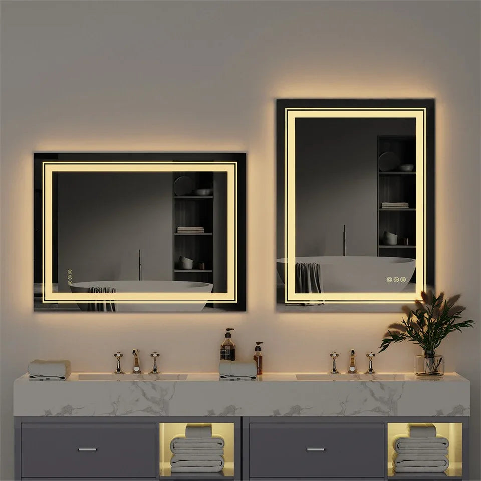 LED Bathroom Mirror 900x700mm Dimmable Anti-Fog Wall Mount Vanity