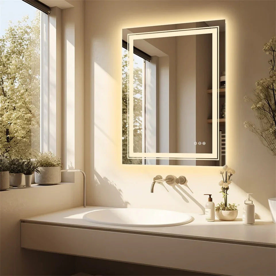 LED Bathroom Mirror 900x700mm Dimmable Anti-Fog Wall Mount Vanity