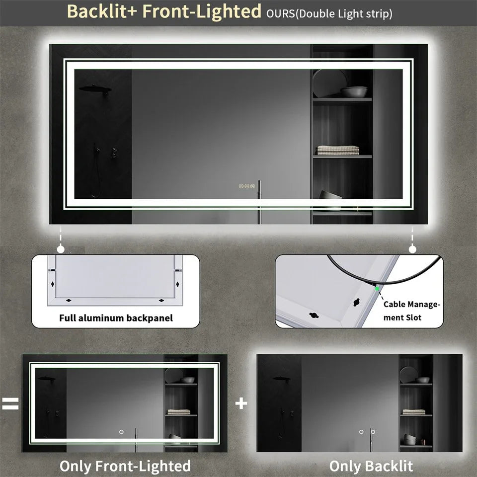 LED Bathroom Mirror 1200x600mm Full-Size Double Light Vanity Makeup