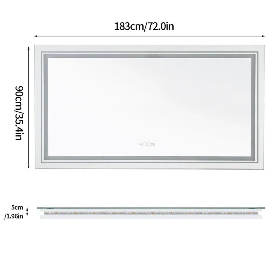 LED Bathroom Mirror 1830x900mm Oversize Dual Light Anti-Fog - LUVODI