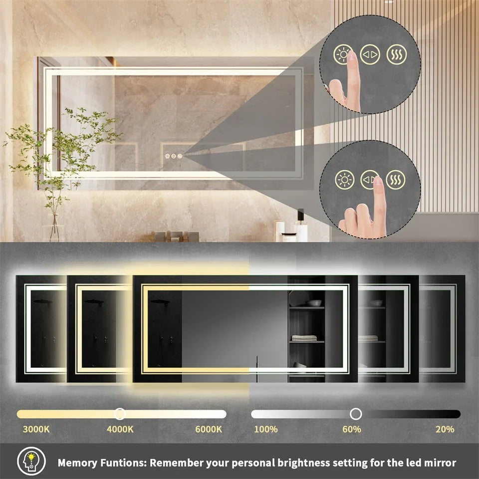 LED Bathroom Mirror 1830x900mm Oversize Dual Light Anti-Fog - LUVODI