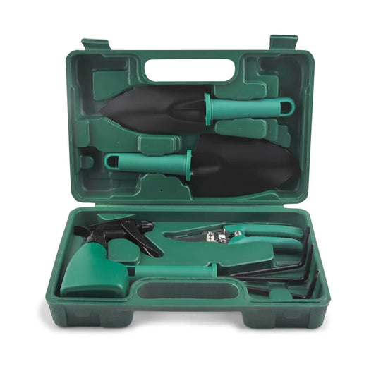 Green 5-Piece Compact Gardening Tool Set with Durable Case - Flea Market
