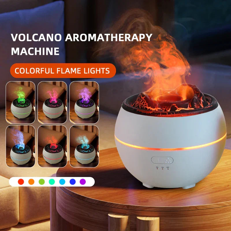 Volcanic Flame Aroma Diffuser 360ml - Black Crack Style Ultrasonic LED Humidifier