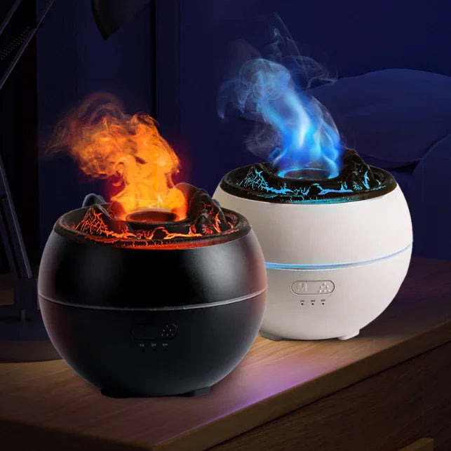 Volcanic Flame Aroma Diffuser 360ml - Black Crack Style Ultrasonic LED Humidifier