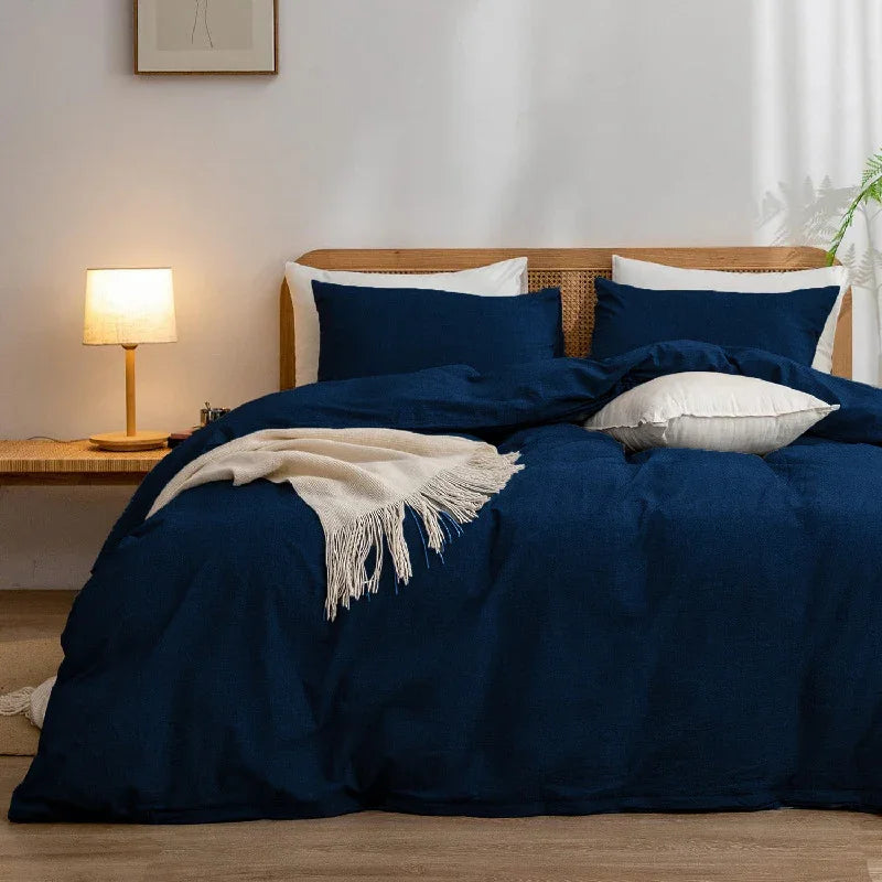 Luxurious Soft Brushed Microfiber 4-Piece Bedding Set Double Navy Blue - Duvet Cover with Fitted Sheet