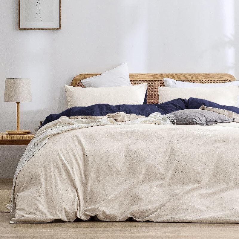 Luxurious Soft Brushed Microfiber 4-Piece Bedding Set Double Beige Blue - Duvet Cover with Fitted Sheet