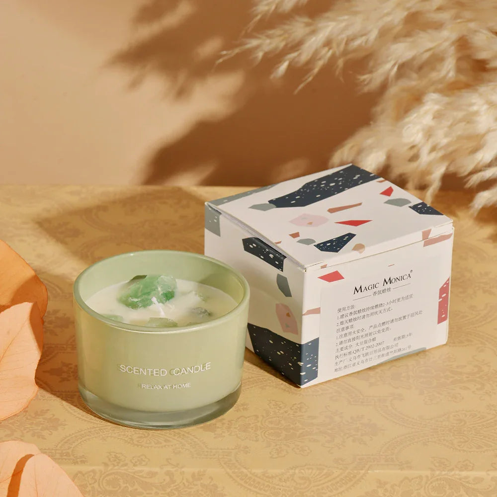 3 PCS Gardenia Macaron Crystal Stone Scented Candles - Aromatherapy Gift Set