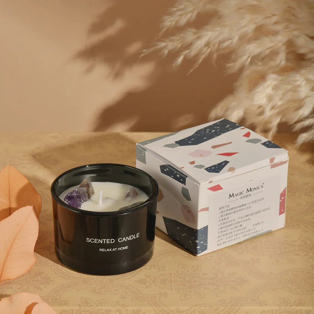 3 PCS Misty Morning Macaron Crystal Stone Scented Candles - Aromatherapy Gift Set