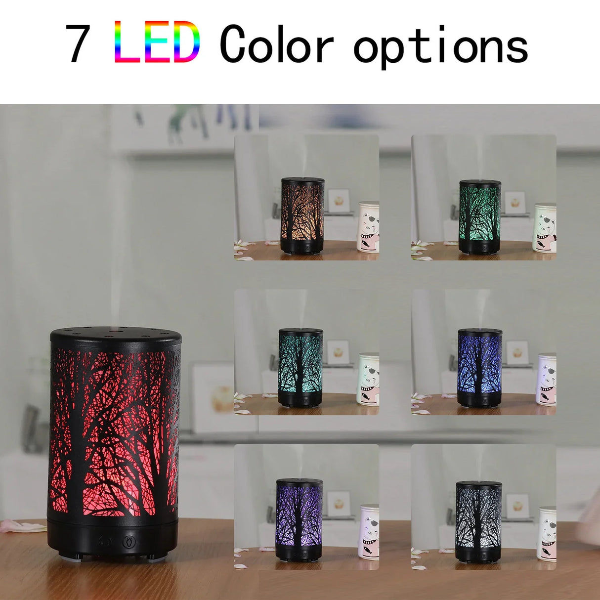 Forest Design Iron Essential Oil Diffuser 100ml - Black 7-Color LED Ultrasonic Humidifier