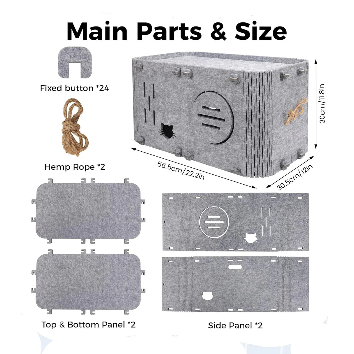 Felt Cat House - Foldable Breathable Pet Bed 45x35x35cm