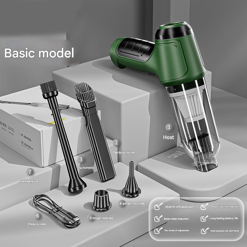 Handheld vacuum cleaner set with nozzles, charging cable, and packaging, basic model.