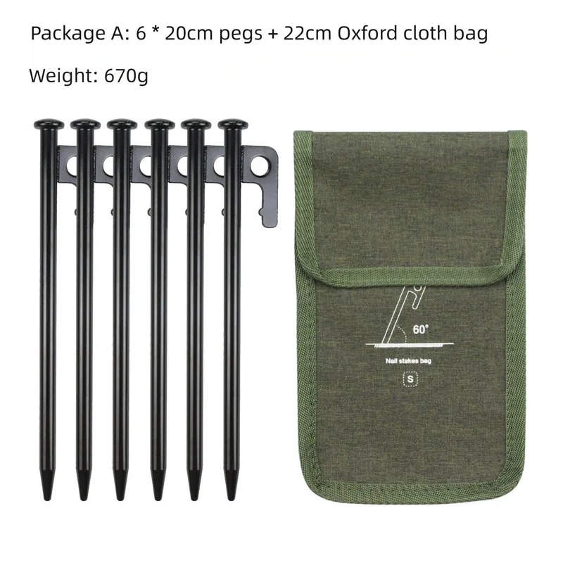 Heavy-Duty Tent Stakes Kit 2pc 20cm 6 Pegs Each Carry Bag Camping