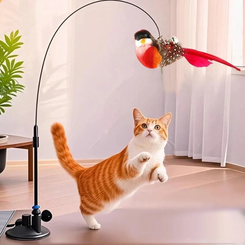 Interactive Self-Play Cat Wand - Suction Base Bouncing Teaser
