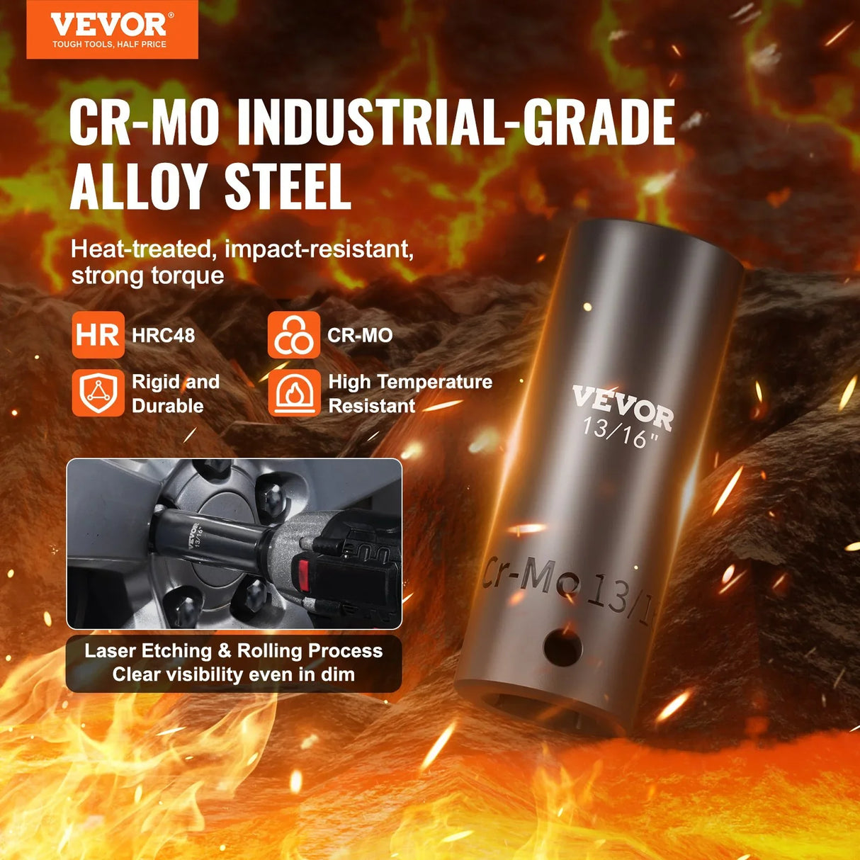 VEVOR 59pc Impact Socket Set 3/8" 1/2" Drive 6-Point Ratchet Kit